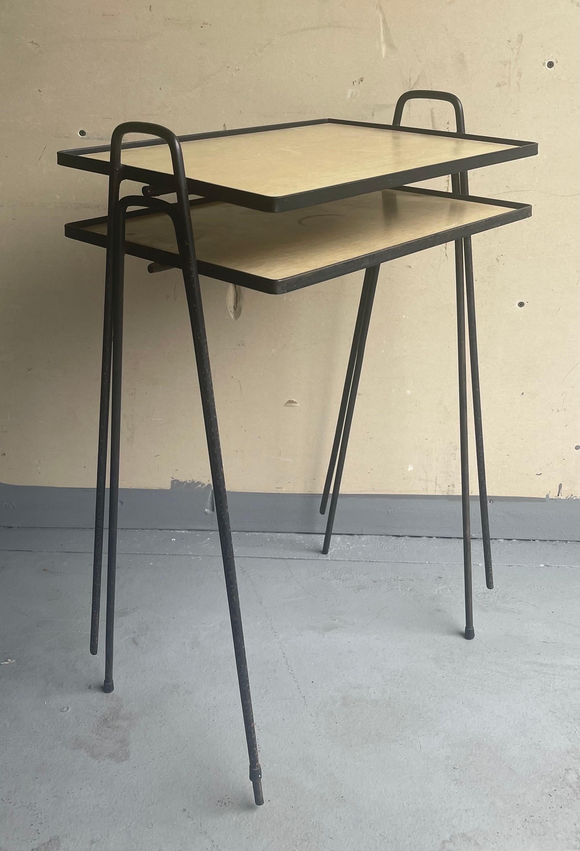 Mid-Century Modern Pair of Mid-Century Hairpin Stacking TV Tray Tables