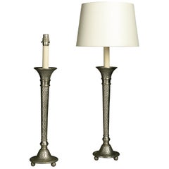 Pair of Midcentury Hammered Steel Torch Lamps