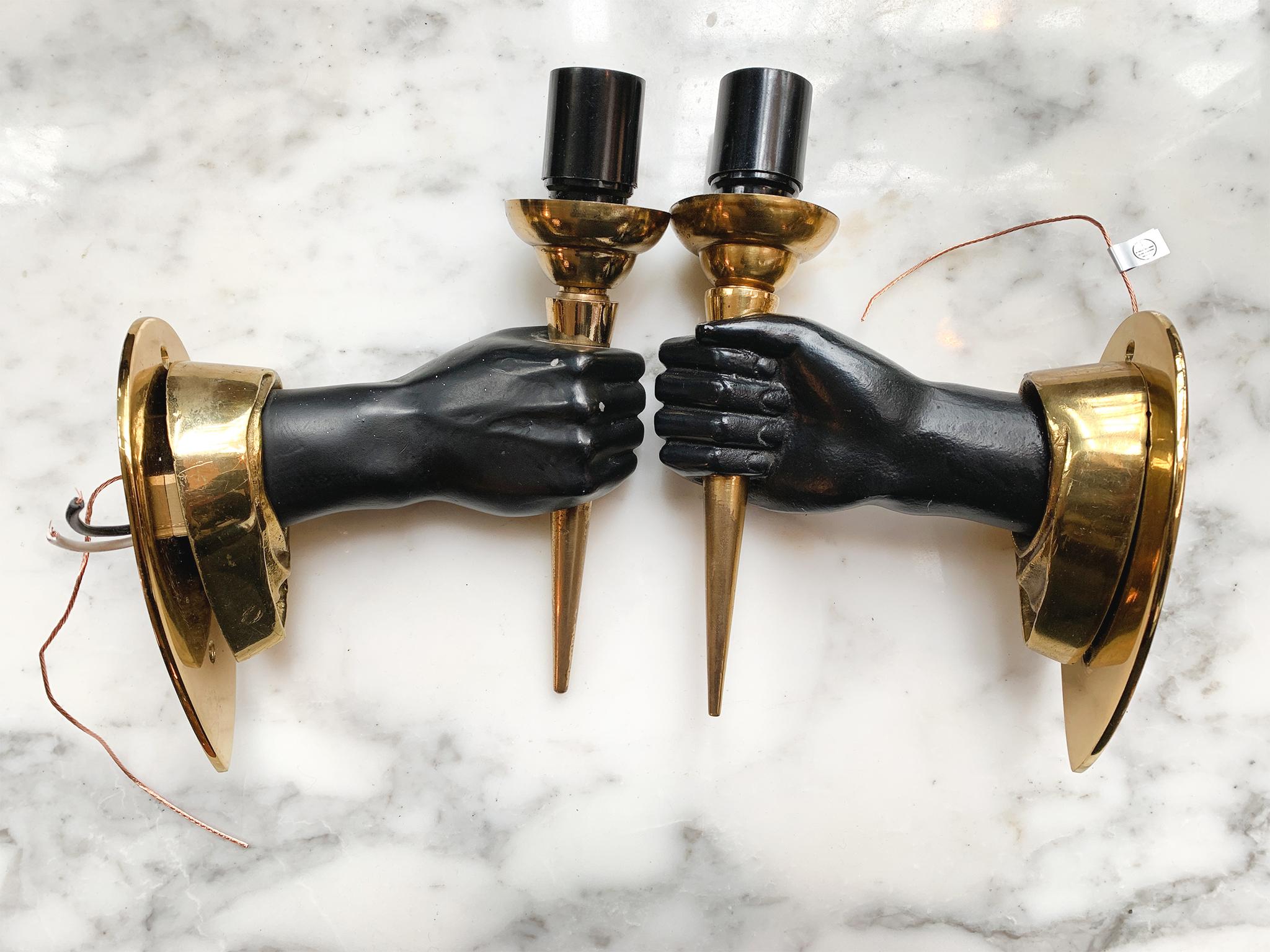 Neoclassical Pair of Midcentury Handform Wall Sconces in the Style of André Arbus