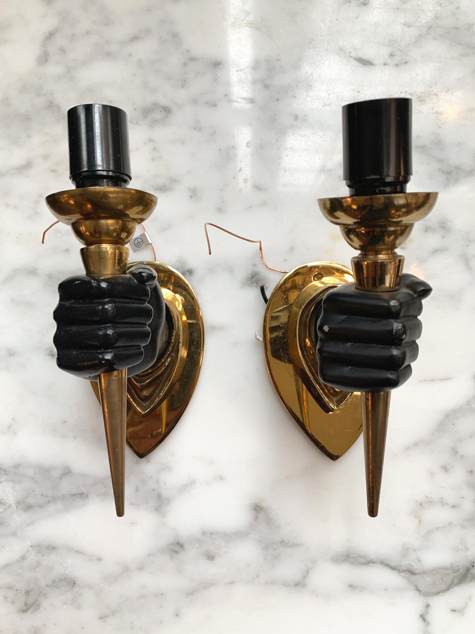 20th Century Pair of Midcentury Handform Wall Sconces in the Style of André Arbus