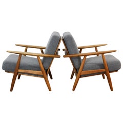 Pair of Midcentury Hans J Wegner GE-240 "Cigar" Easy Chairs by GETAMA, 1950s