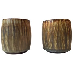 Pair of Midcentury Hare's Fur Glazed Vases by Gunnar Nylund for Rörstrand