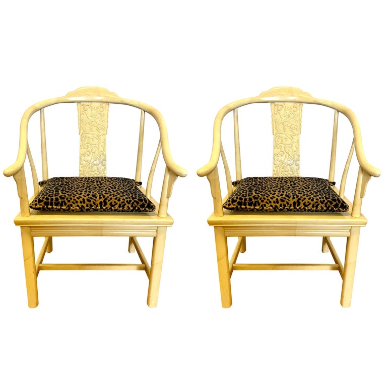 Pair of Midcentury Henredon James Mont Carved Lacquered Horseshoe