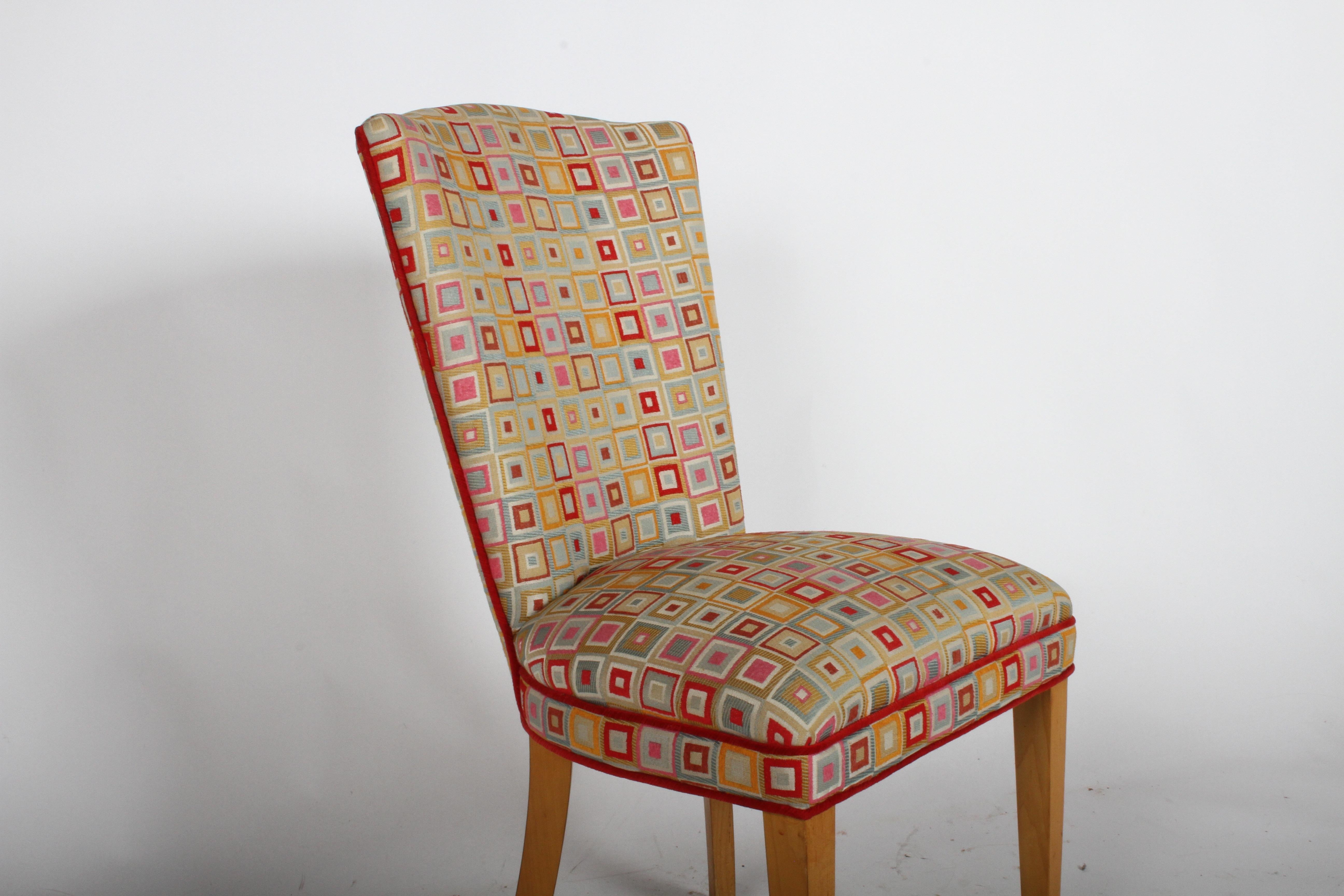 Upholstery Pair of Mid-Century Modern Colorful High Back Dining or Occasional Chairs -  For Sale