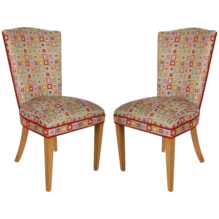 Pair of Mid-Century Modern Colorful High Back Dining or Occasional Chairs -  For Sale