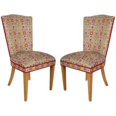 Pair of Mid-Century Modern Colorful High Back Dining or Occasional Chairs - 