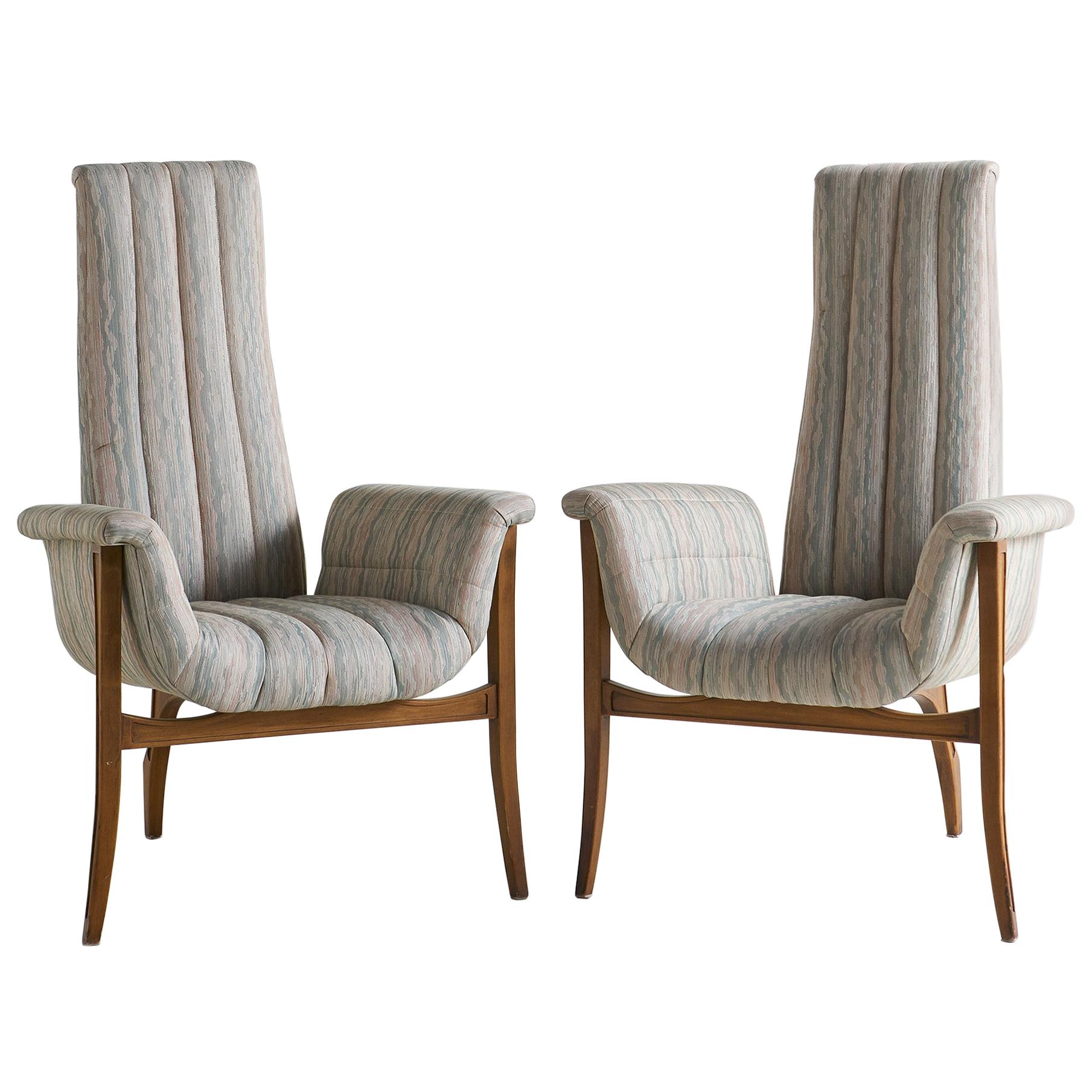 Pair of Midcentury High Backed Tri Legged Chair