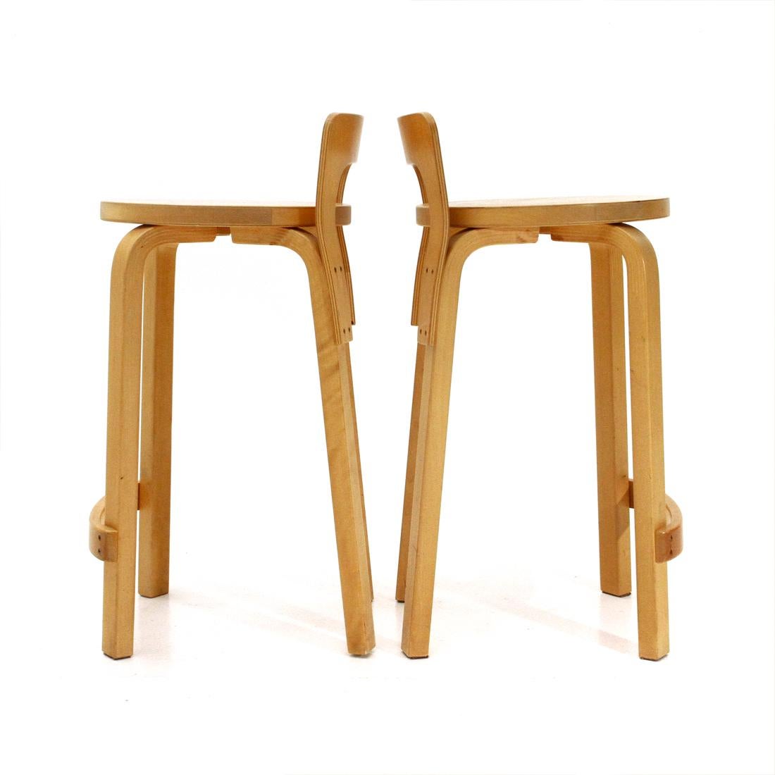 Mid-Century Modern Pair of midcentury ‘High Chair K65’ birch wood stool by Alvar Aalto for Artek, 1