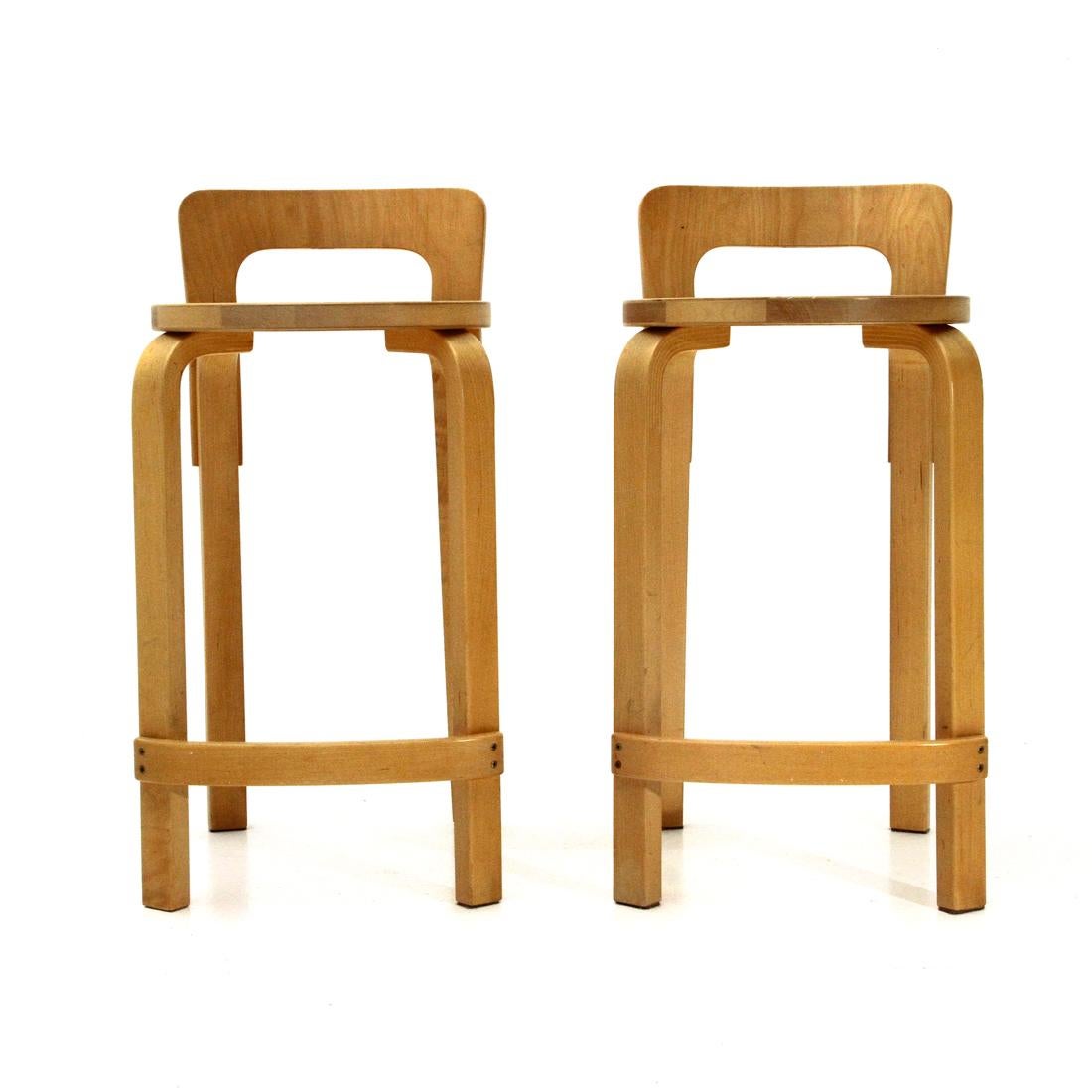 Late 20th Century Pair of midcentury ‘High Chair K65’ birch wood stool by Alvar Aalto for Artek, 1