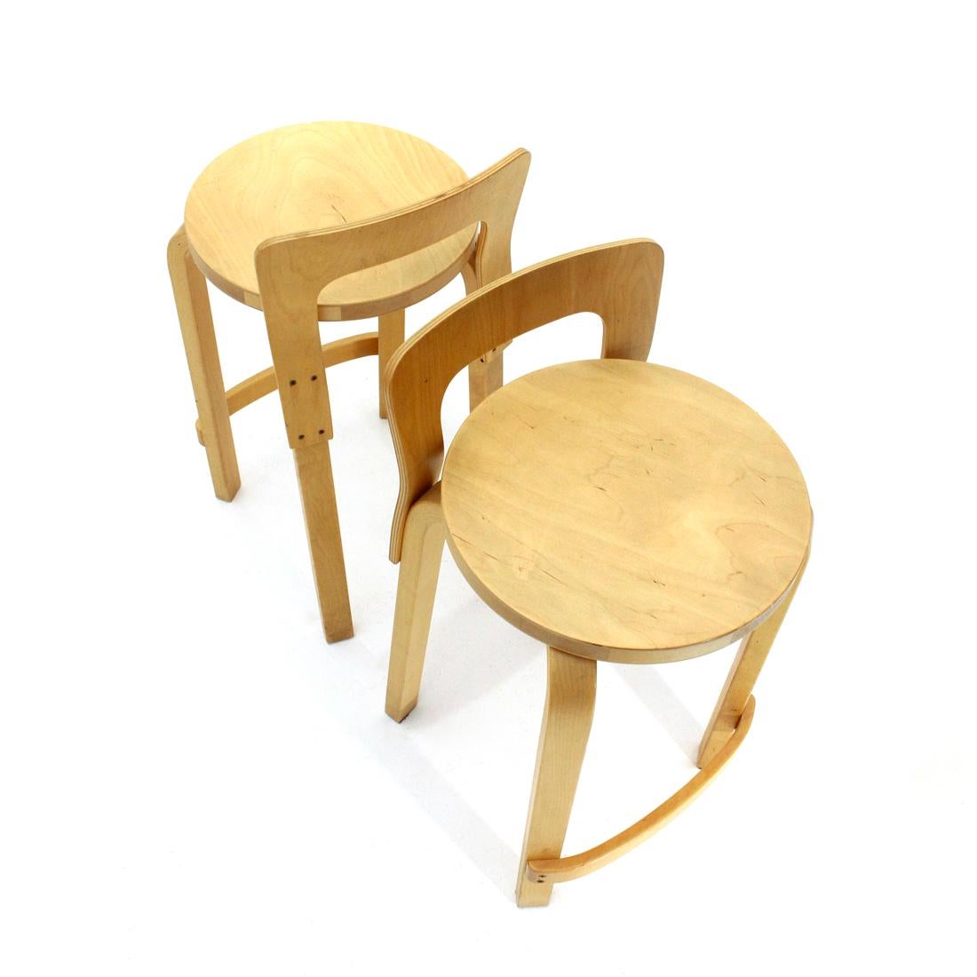 Birch Pair of midcentury ‘High Chair K65’ birch wood stool by Alvar Aalto for Artek, 1