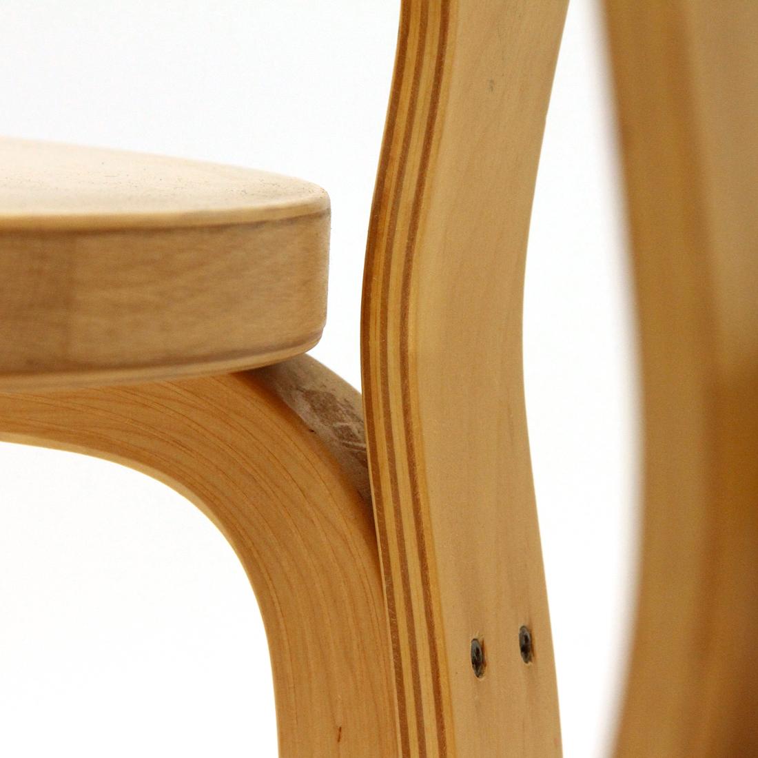 Pair of midcentury ‘High Chair K65’ birch wood stool by Alvar Aalto for Artek, 1 2