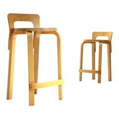 Pair of midcentury ‘High Chair K65’ birch wood stool by Alvar Aalto for Artek, 1