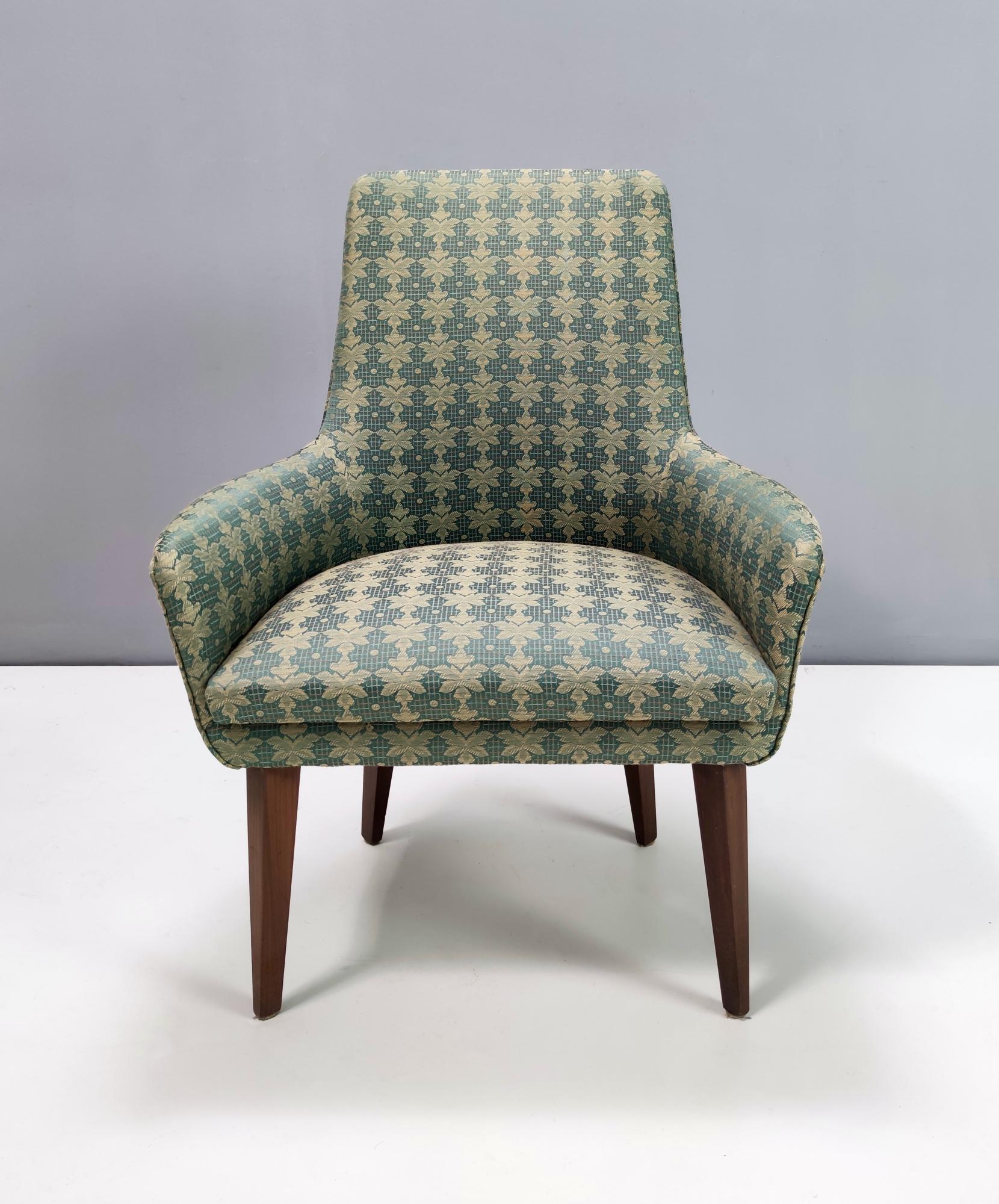Mid-20th Century Pair of Vintage High-Quality Green Fabric and Beech Armchairs, Italy For Sale