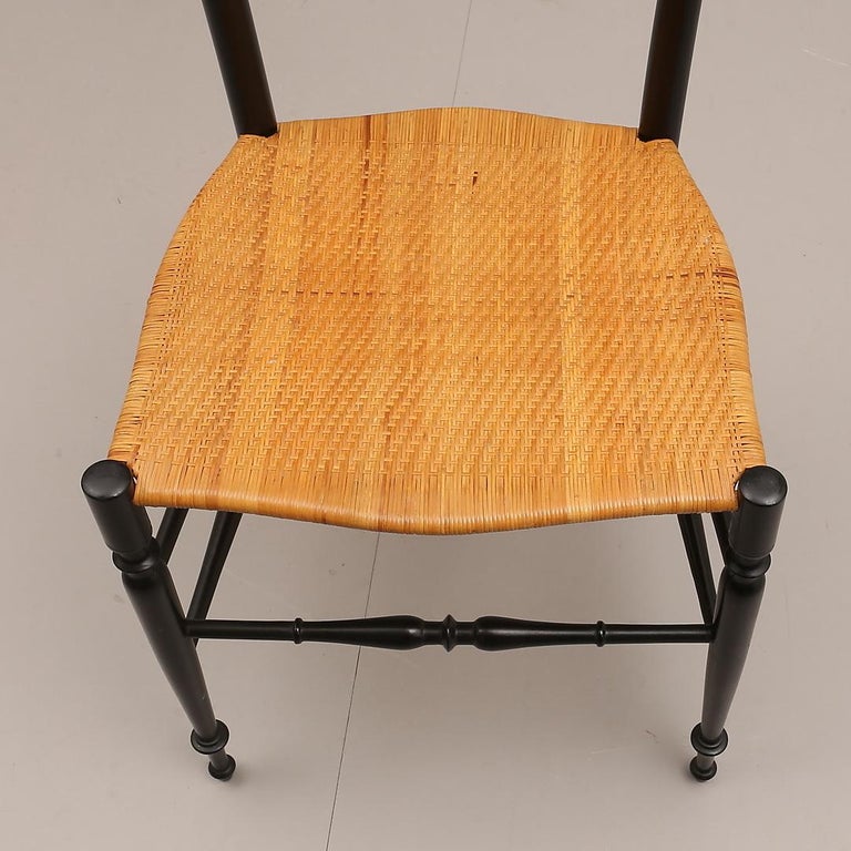 Mid-Century Modern Pair of Midcentury High Back Ebonized Chiavari Chairs For Sale