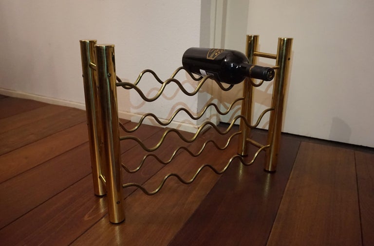 Pair of Midcentury, Hollywood Regency Brass Wine Racks Holding 12