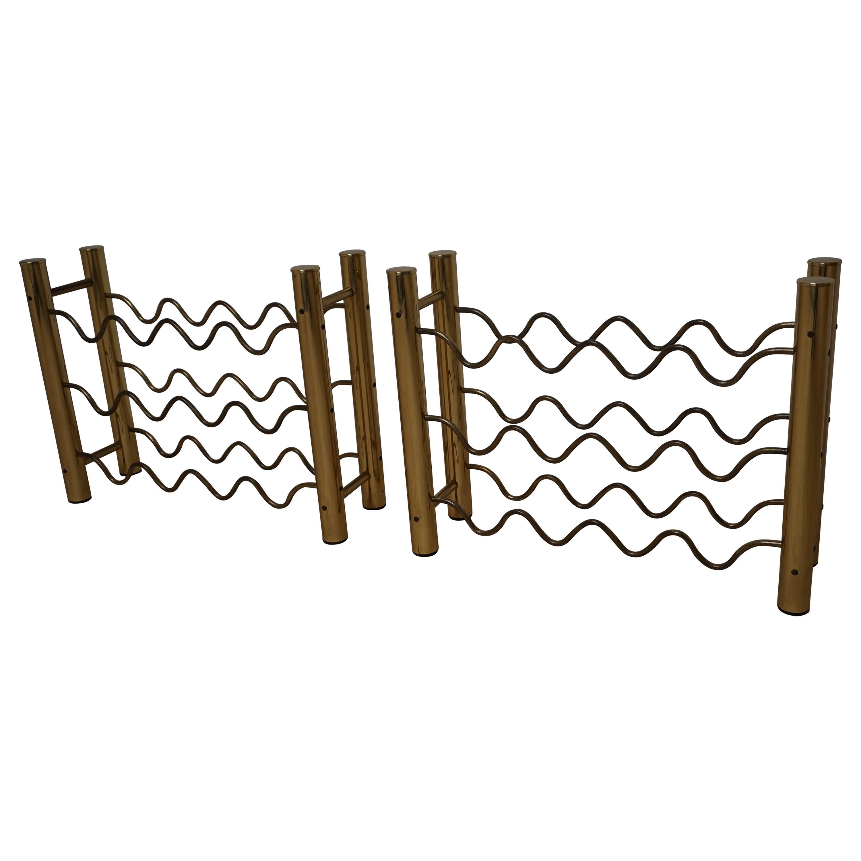 Pair of Midcentury, Hollywood Regency Brass Wine Racks Holding 12