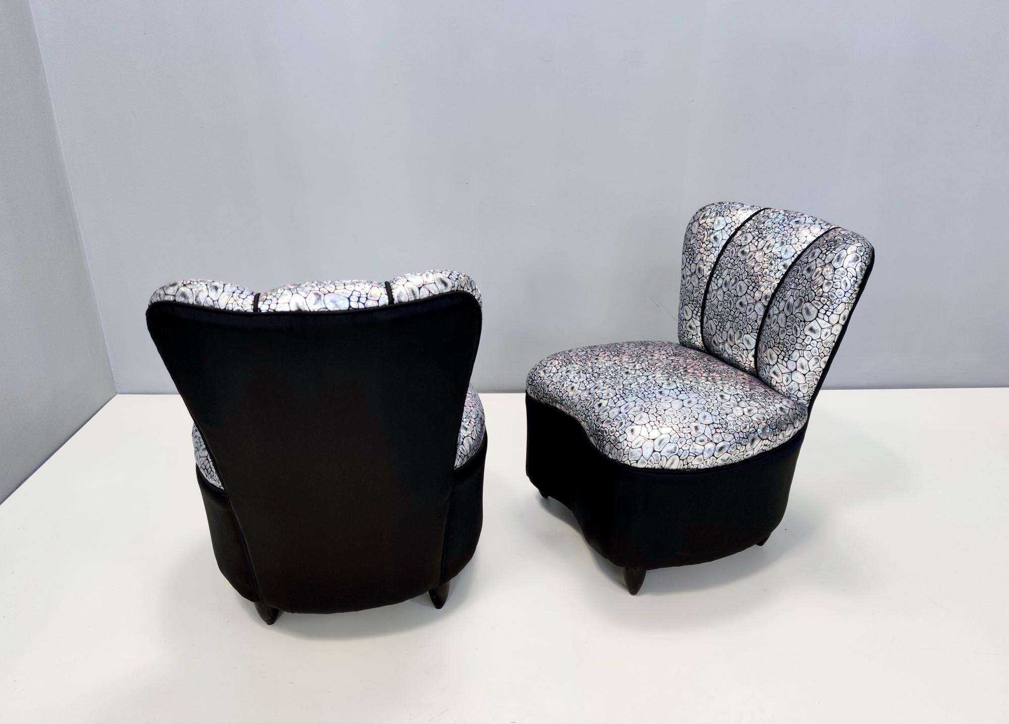 Italian Pair of Vintage Lounge Chairs with Holographic Fabric Upholstery, Italy For Sale