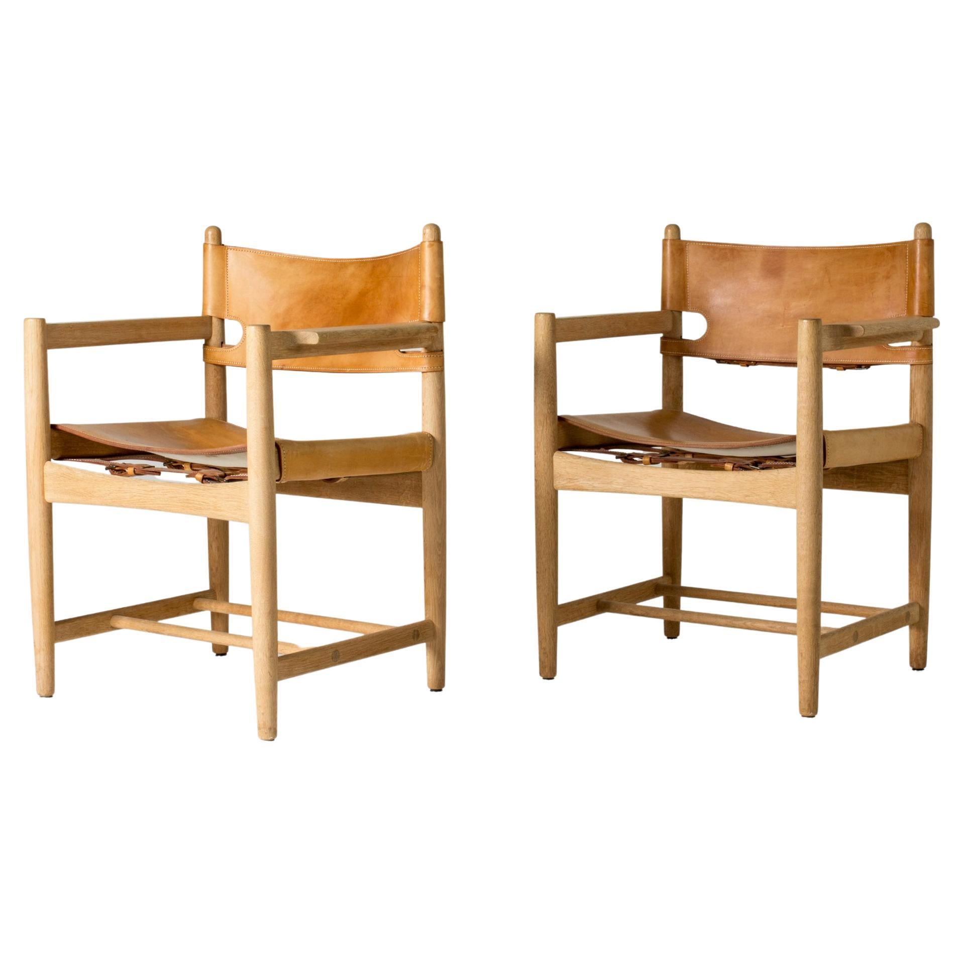 Pair of Midcentury Hunting Chairs by Børge Mogensen, Fredericia, Denmark, 1960s