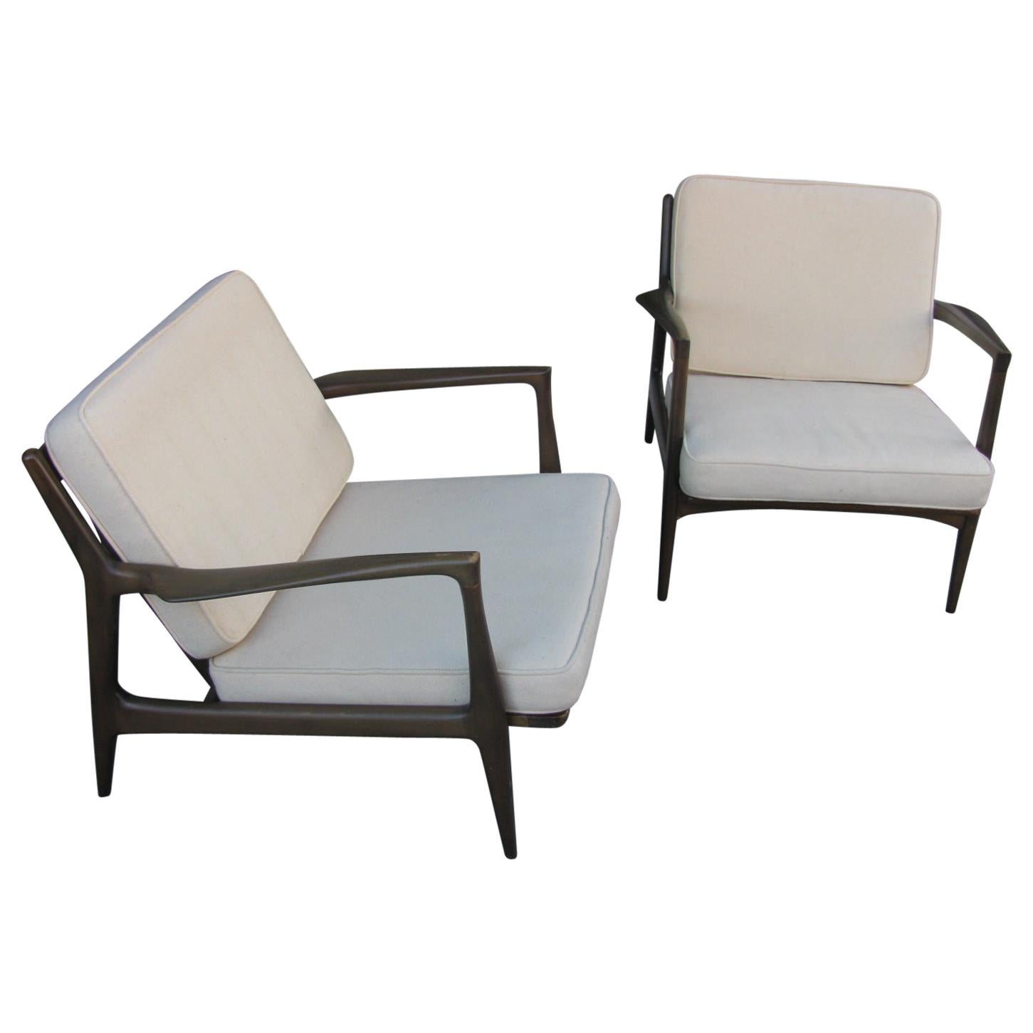Pair of Mid Century Modern Ib Kofod Larsen Danish Lounge Chairs for Selig
