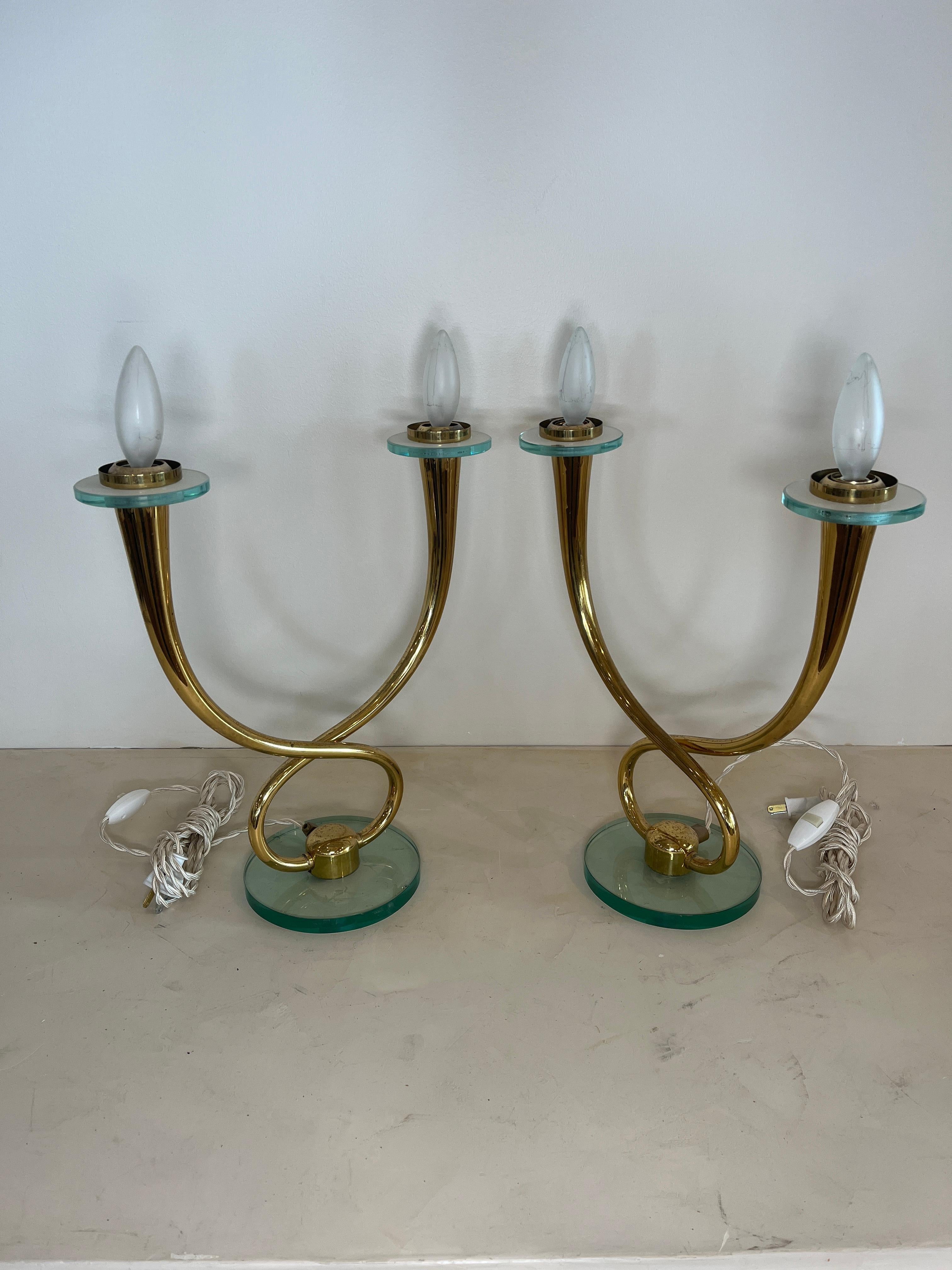 Pair of Mid-Century Italian 2-Light Polished Brass Table Lamps 6