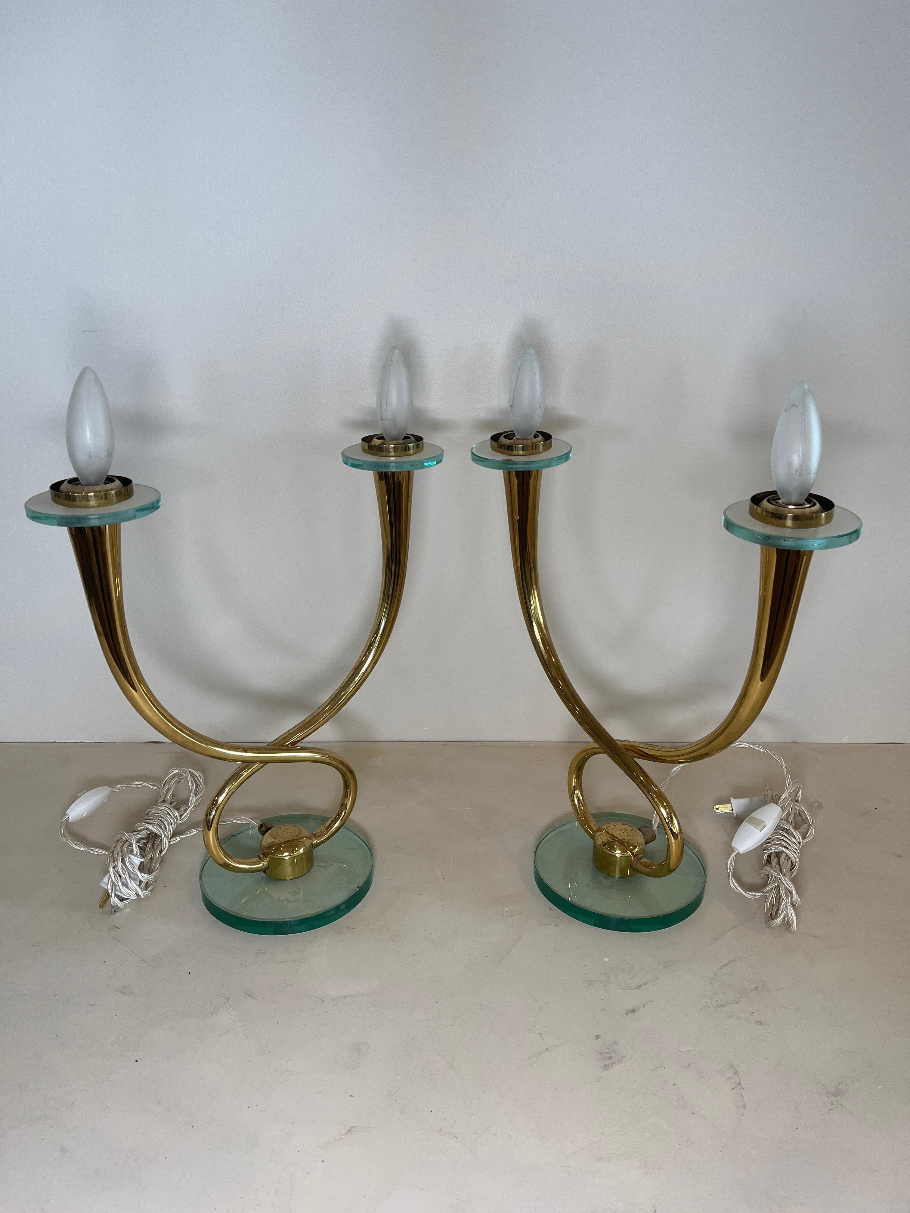 Pair of Mid-Century Italian 2-Light Polished Brass Table Lamps 7