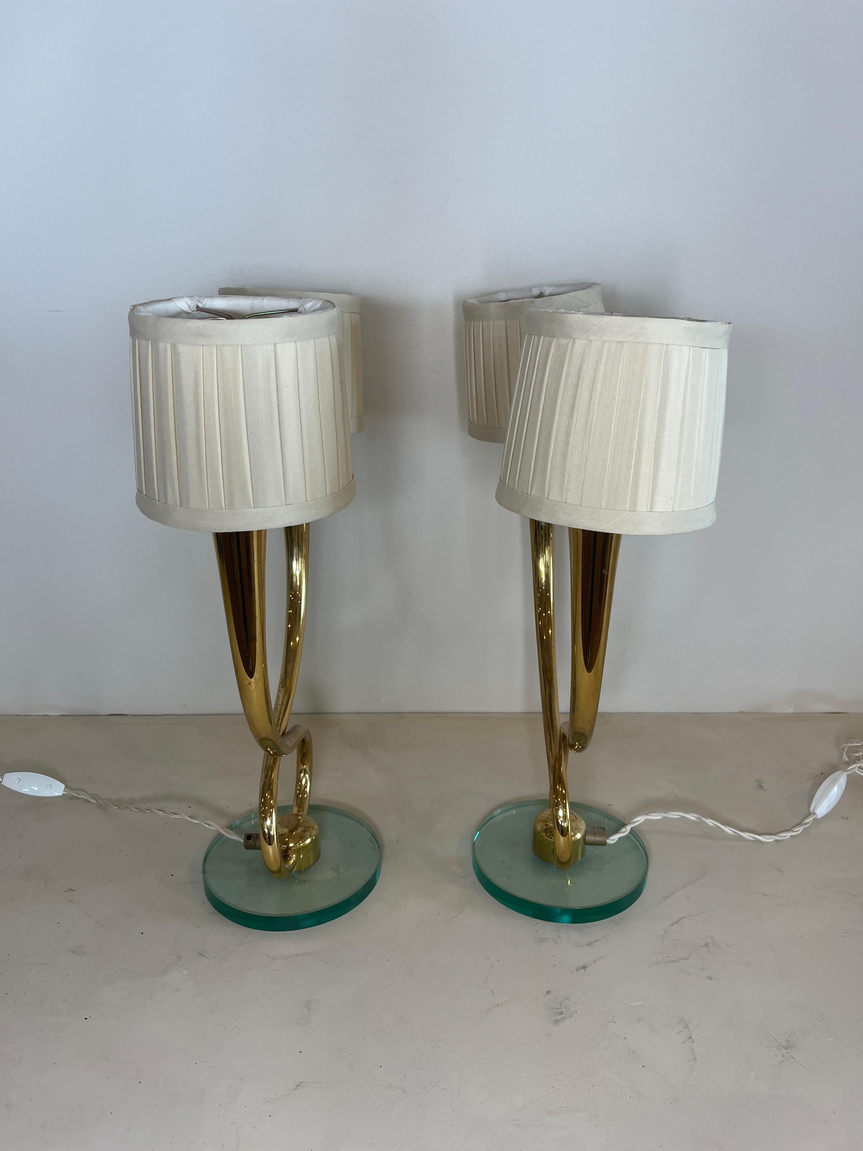 Mid-Century Modern Pair of Mid-Century Italian 2-Light Polished Brass Table Lamps