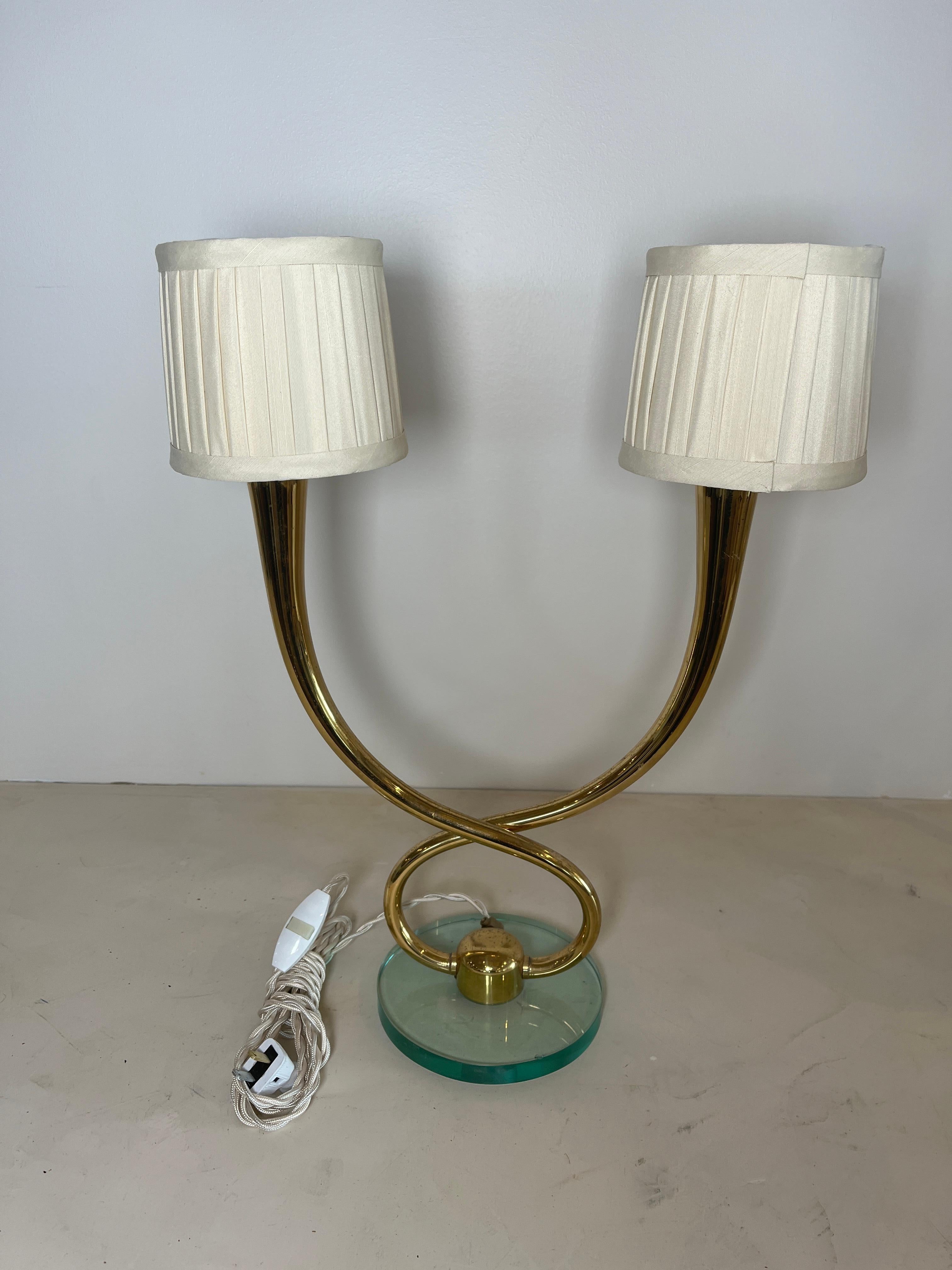 20th Century Pair of Mid-Century Italian 2-Light Polished Brass Table Lamps