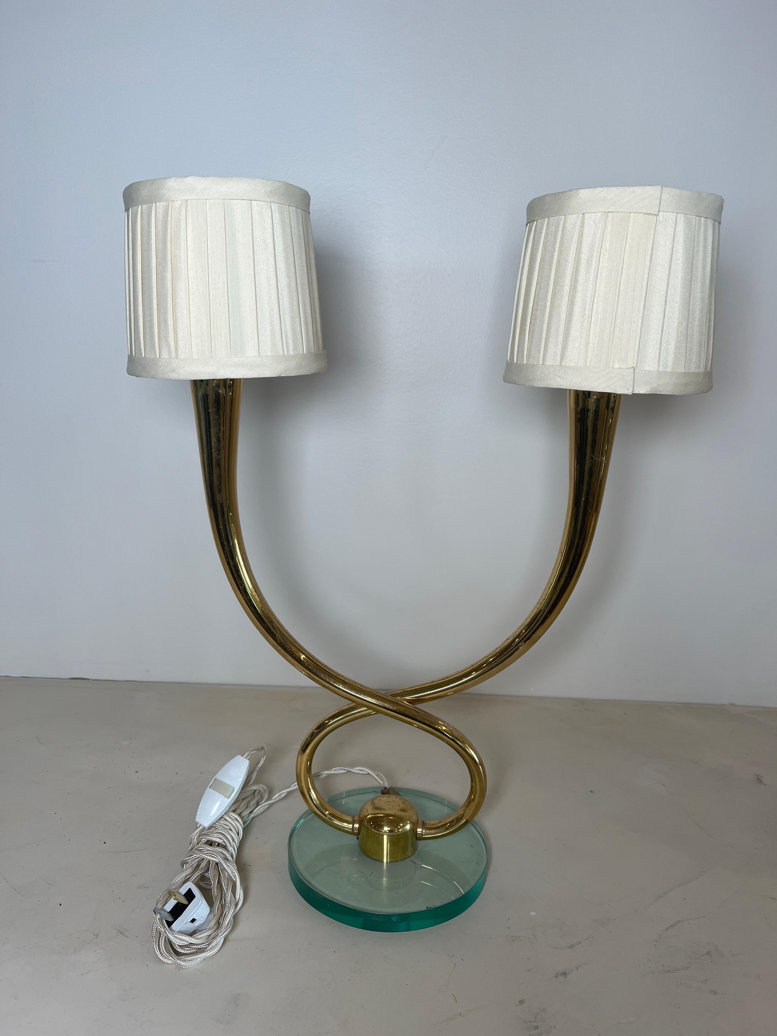 Pair of Mid-Century Italian 2-Light Polished Brass Table Lamps 3