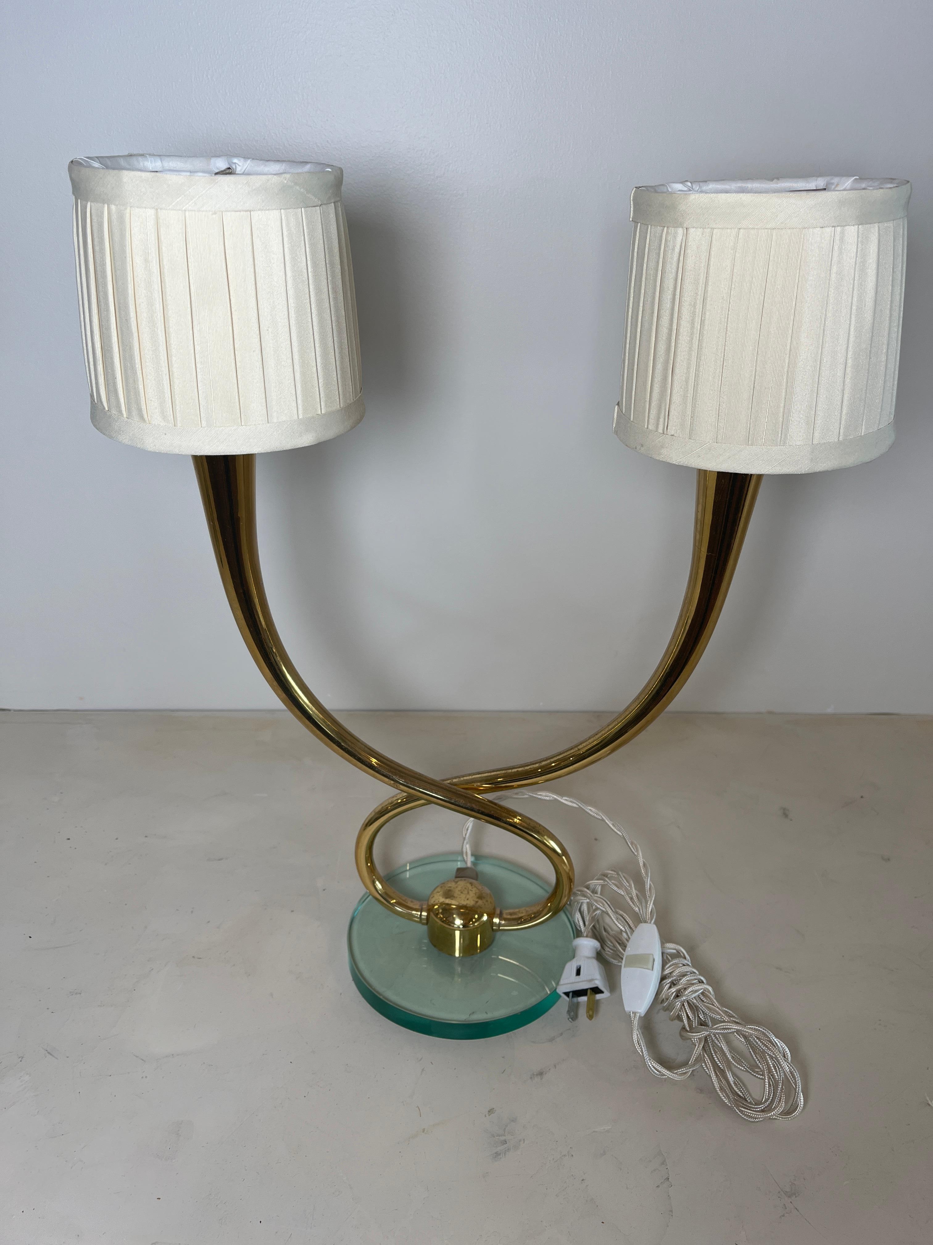 Pair of Mid-Century Italian 2-Light Polished Brass Table Lamps 4