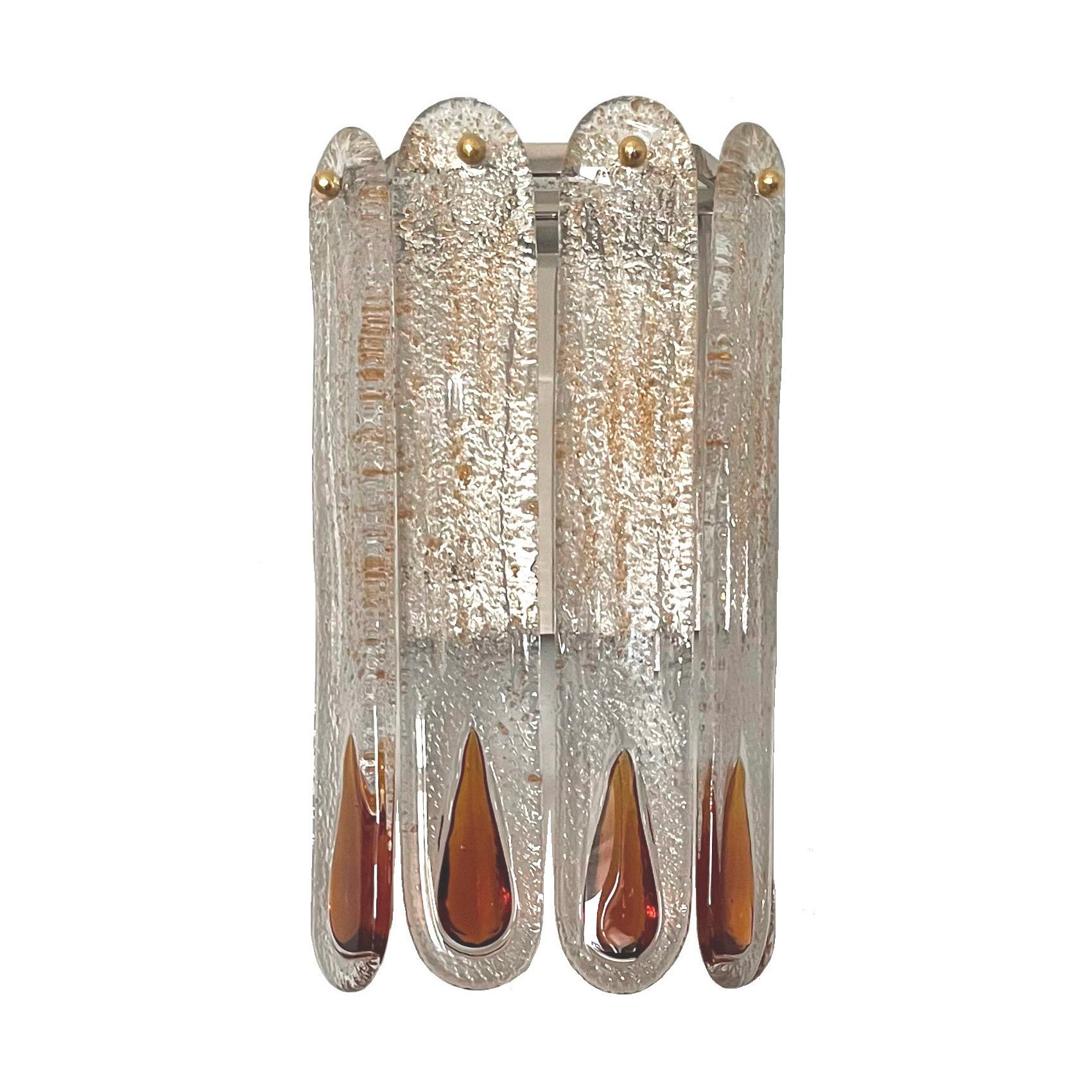 Pair of Midcentury Italian Amber Murano Wall Sconces by Mazzega, 1970s For Sale 5