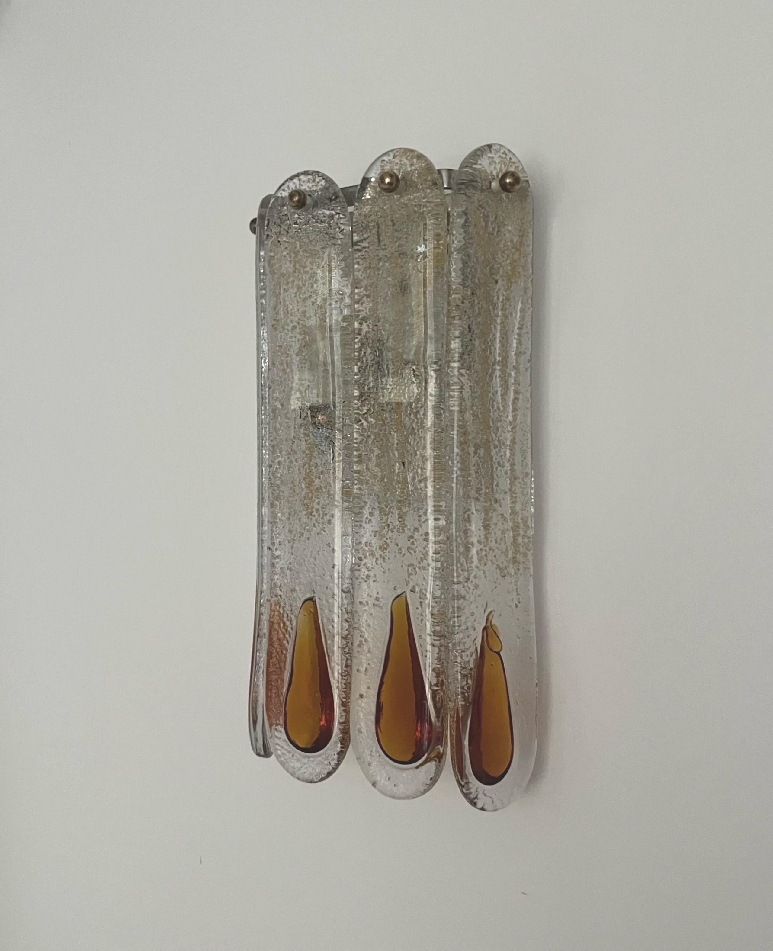 Pair of Midcentury Italian Amber Murano Wall Sconces by Mazzega, 1970s For Sale 7