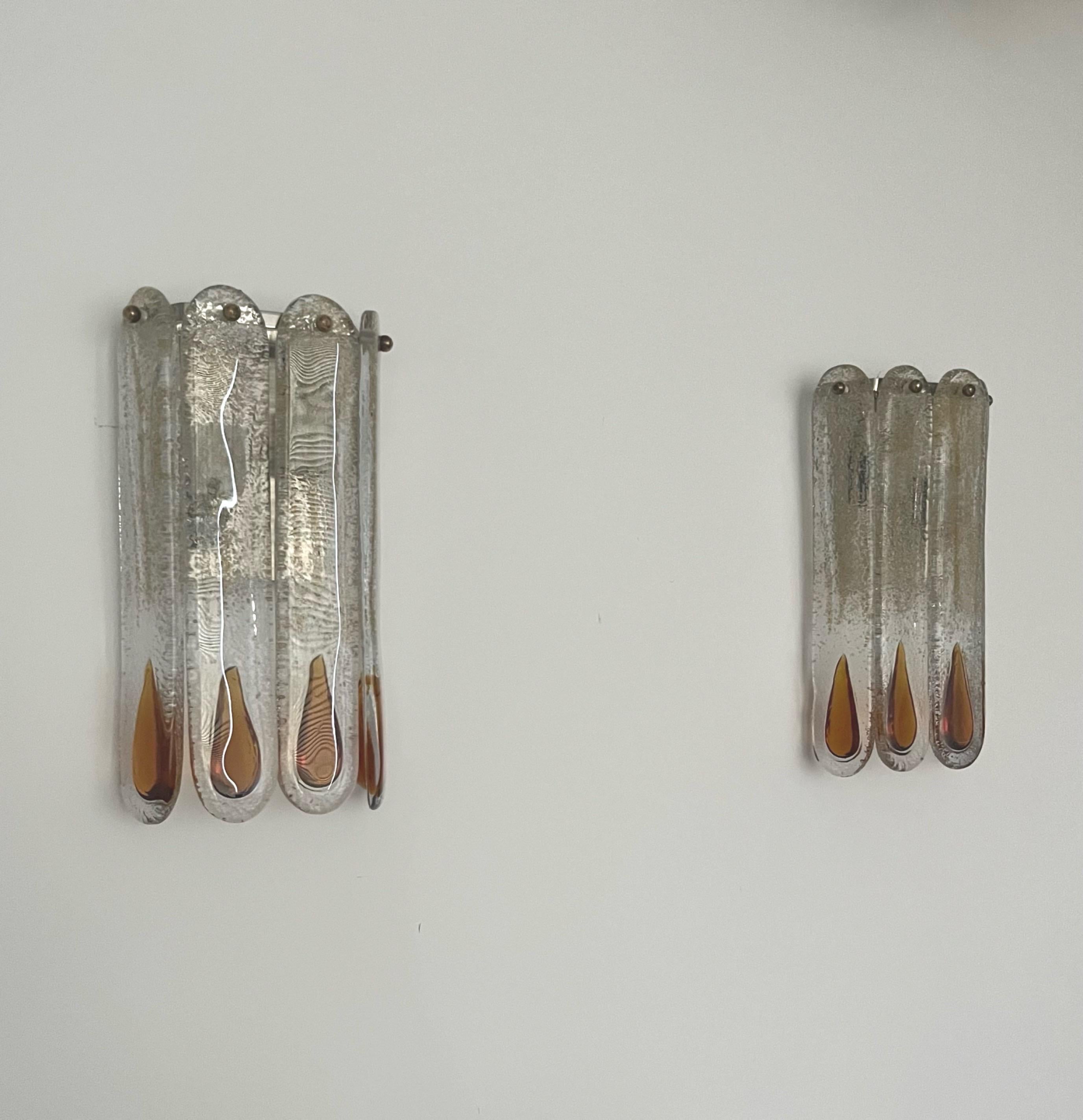 Pair of Midcentury Italian Amber Murano Wall Sconces by Mazzega, 1970s For Sale 2