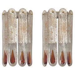 Coppia di lampade da parete in ambra di Murano del Medioevo di Mazzega Murano, anni '70