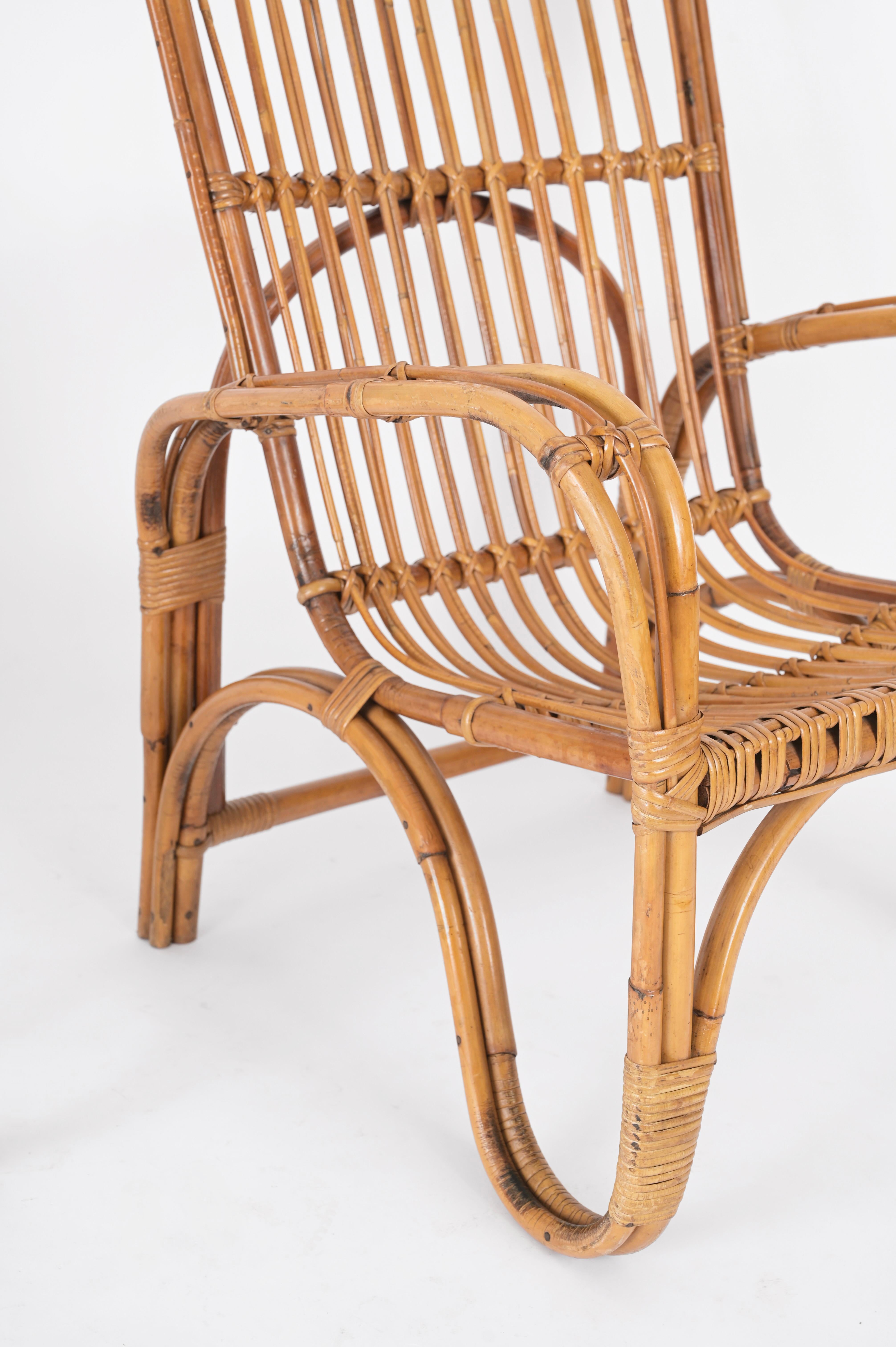 Pair of Midcentury Italian Armchairs in Rattan and Wicker, Tito Agnoli, 1960s For Sale 5