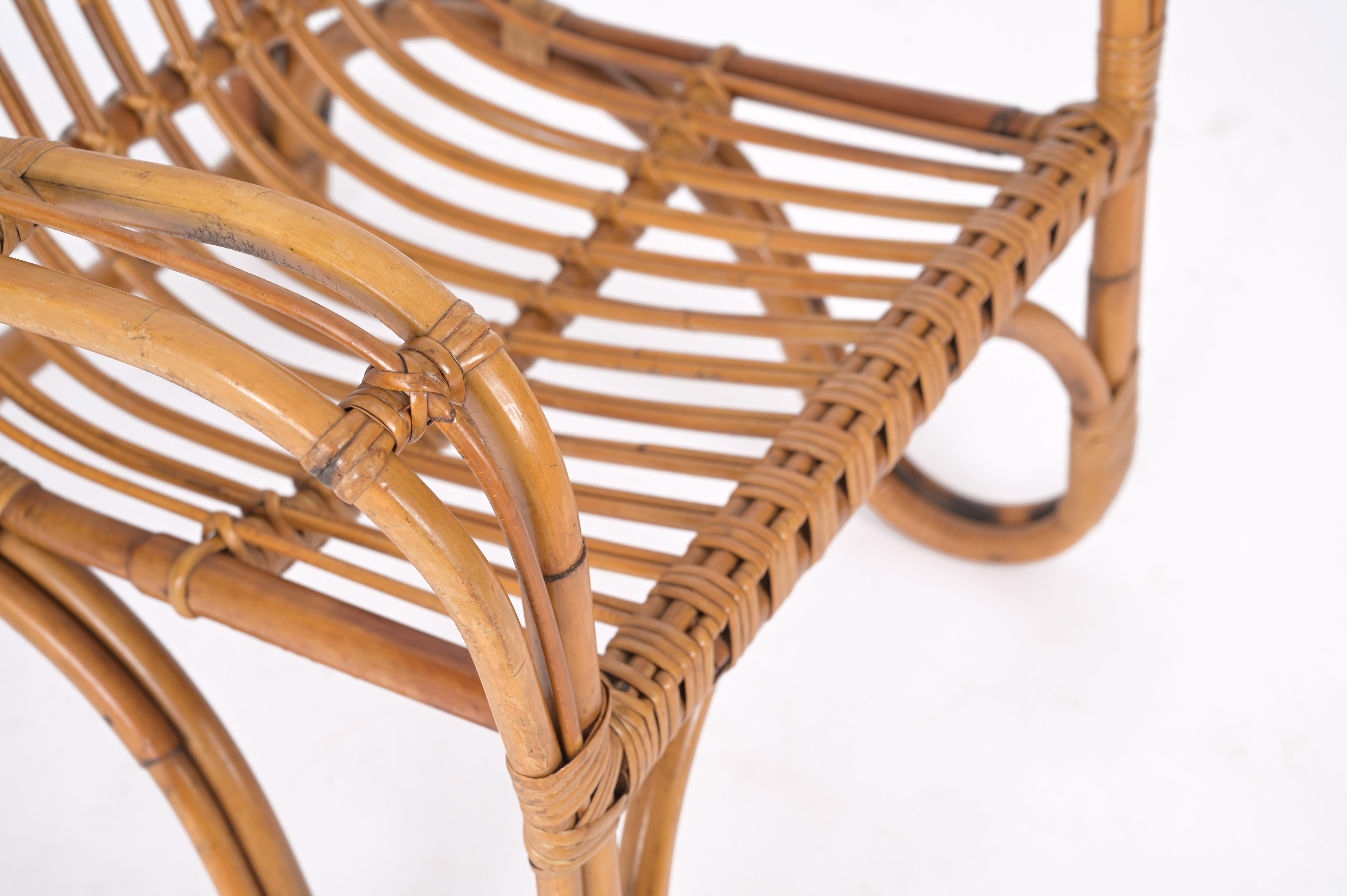Pair of Midcentury Italian Armchairs in Rattan and Wicker, Tito Agnoli, 1960s For Sale 6