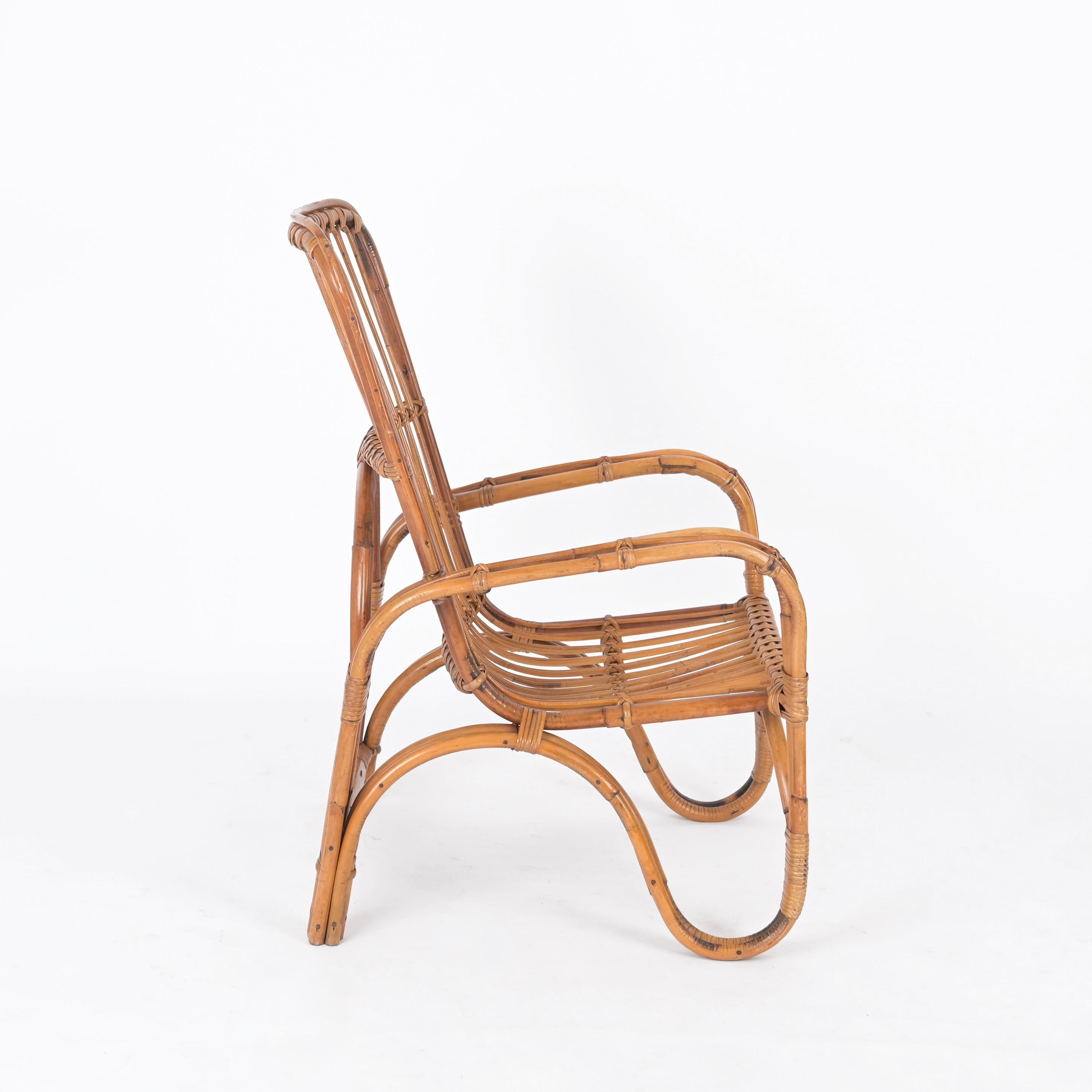 Paire de fauteuils italiens du milieu du siècle dernier en rotin et osier, Tito Agnoli, années 1960 en vente 7