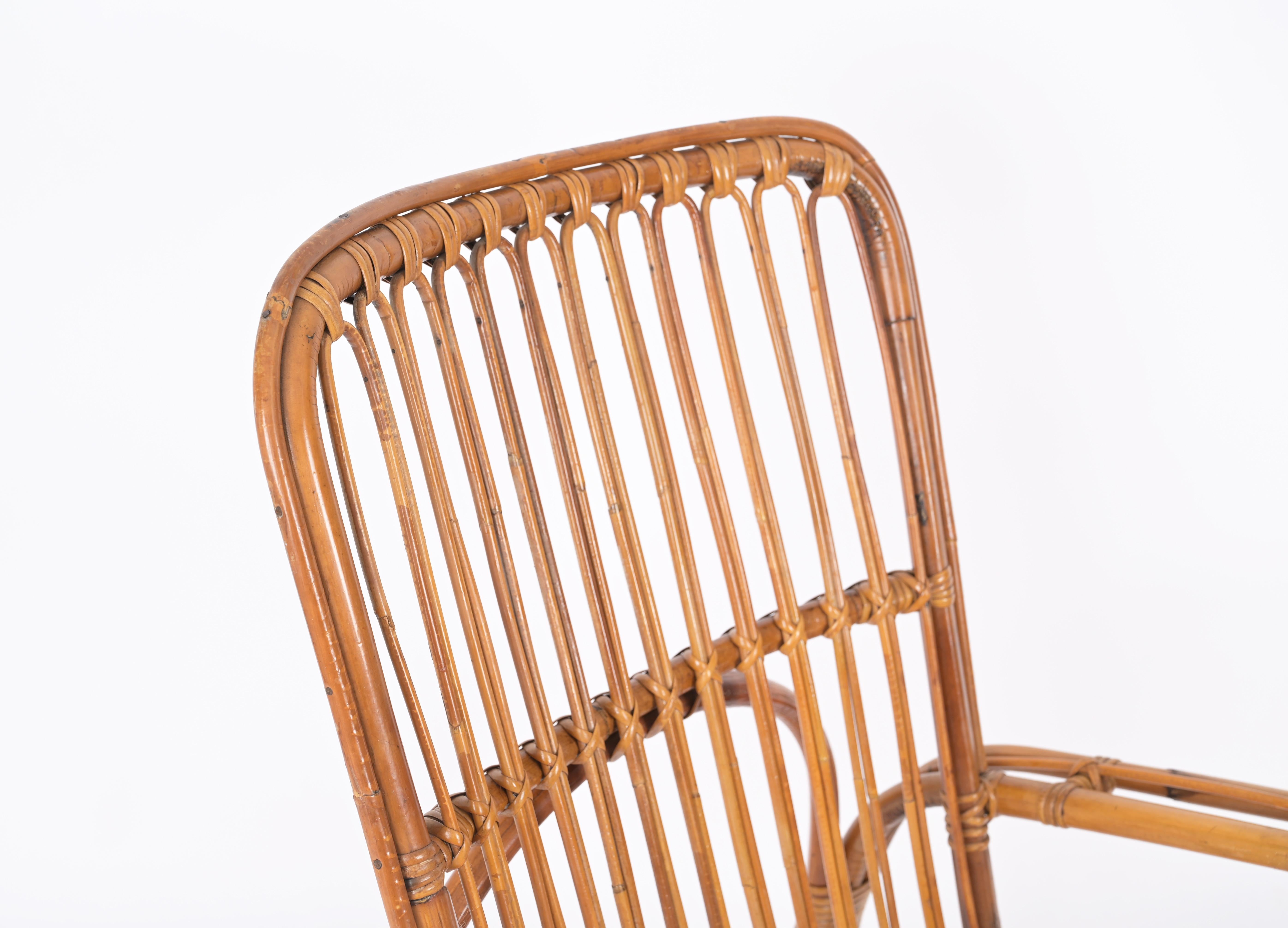Pair of Midcentury Italian Armchairs in Rattan and Wicker, Tito Agnoli, 1960s For Sale 2