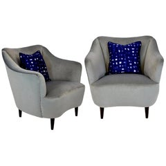 Pair of Midcentury Italian Armchairs in Silver Velvet