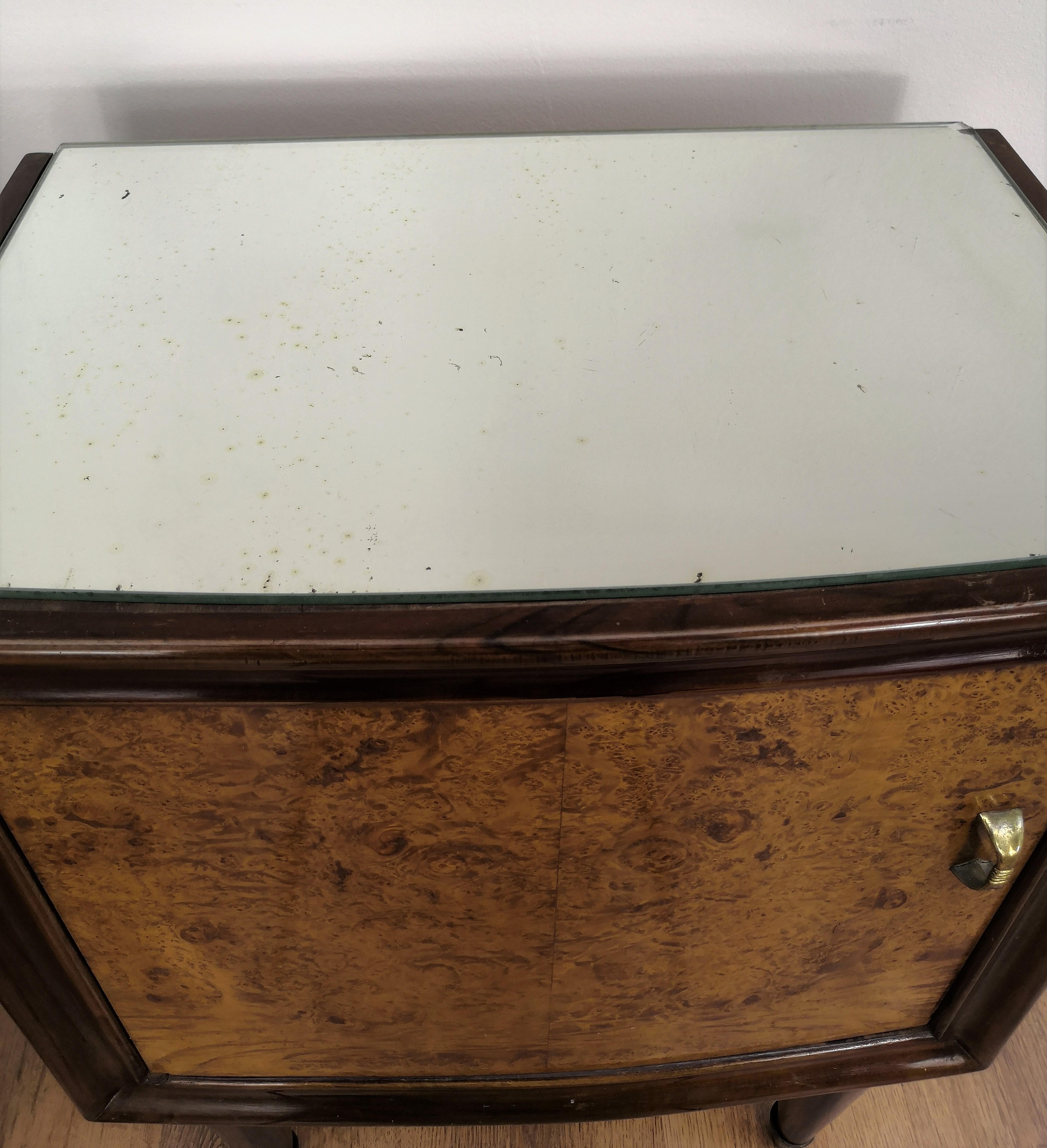 Pair of Midcentury Italian Art Deco Bedside Tables, Briar Wood and Mirror Top 4