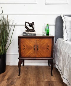 Pair of MidCentury Italian Art Deco Night Stands Bedside Tables Walnut Glass Top