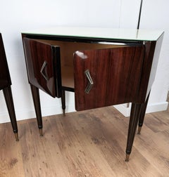 Pair of Midcentury Italian Art Deco Nightstands Bedside Tables Marble Glass Top