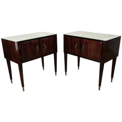 Pair of Midcentury Italian Art Deco Nightstands Bedside Tables Marble Glass Top