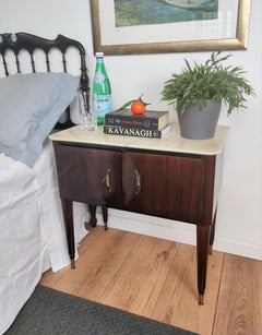 Pair of Mid-Century Italian Art Deco Nightstands Bedside Tables White Marble Top