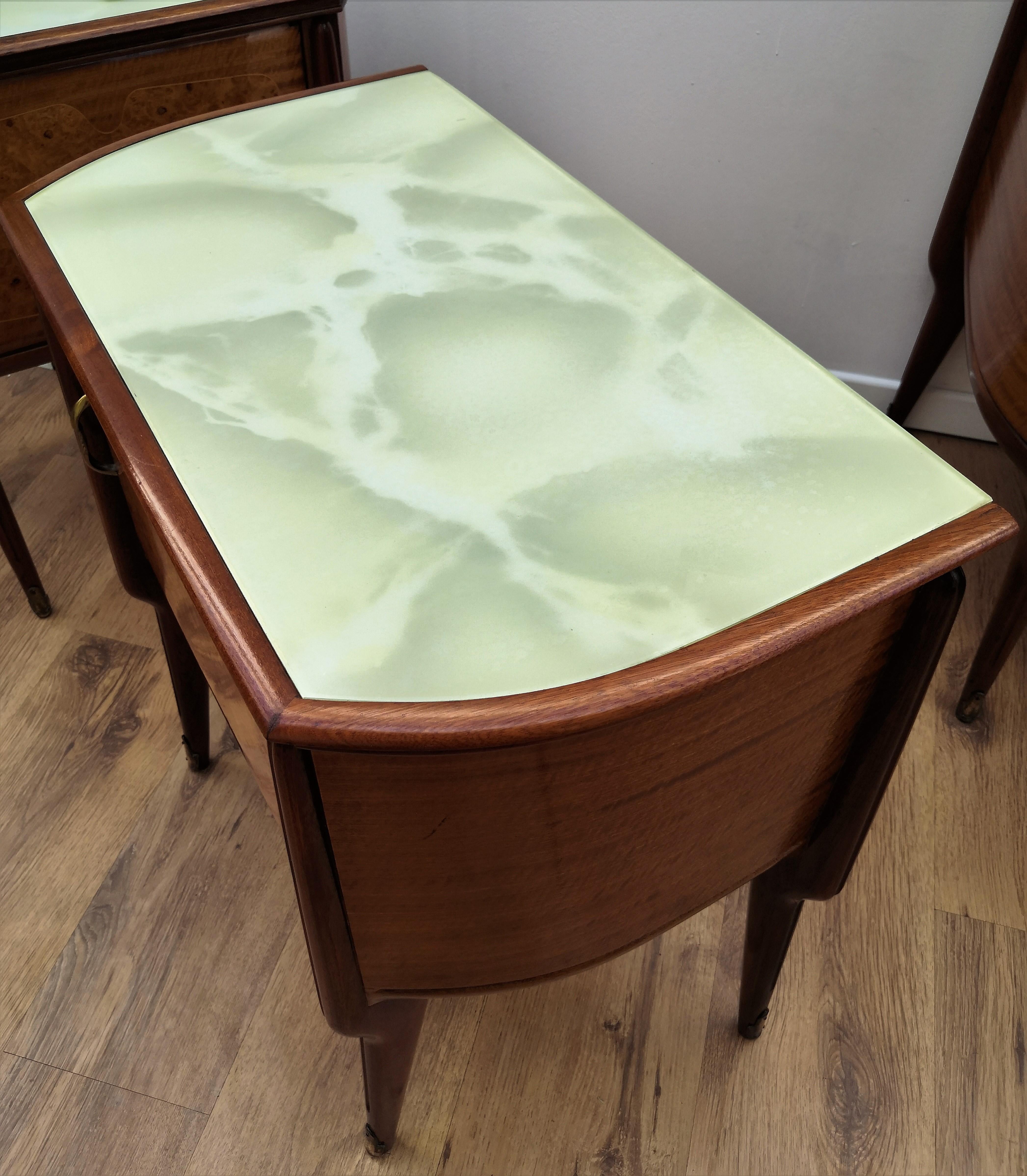 Pair of Midcentury Italian Art Deco Wood & Glass Nightstands Bedside Tables 1