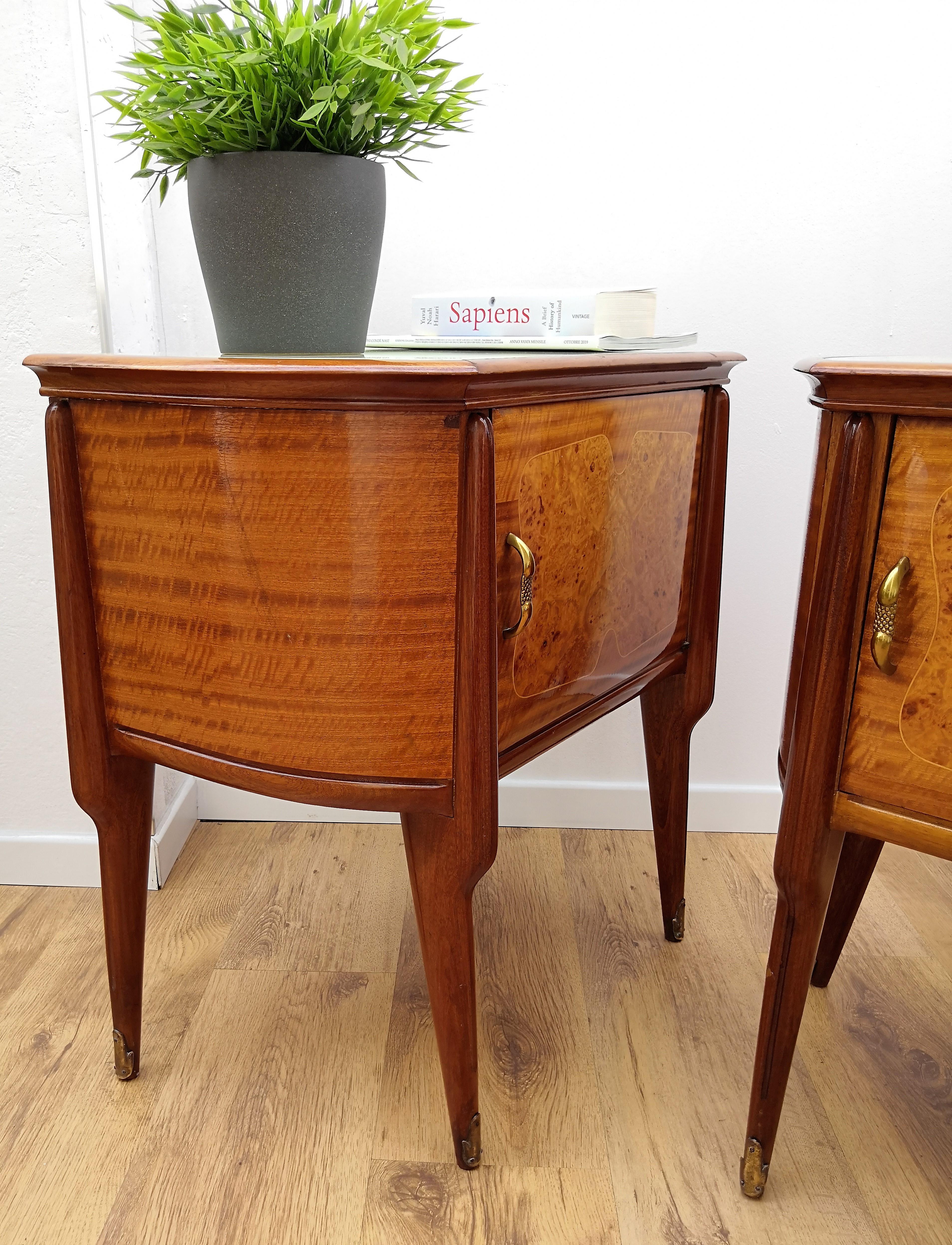 Pair of Midcentury Italian Art Deco Wood & Glass Nightstands Bedside Tables 4