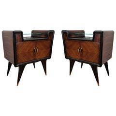 Pair of Midcentury Italian Art Deco Rosewood & Glass Nightstands Bedside Tables