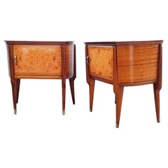 Pair of Midcentury Italian Art Deco Wood & Glass Nightstands Bedside Tables