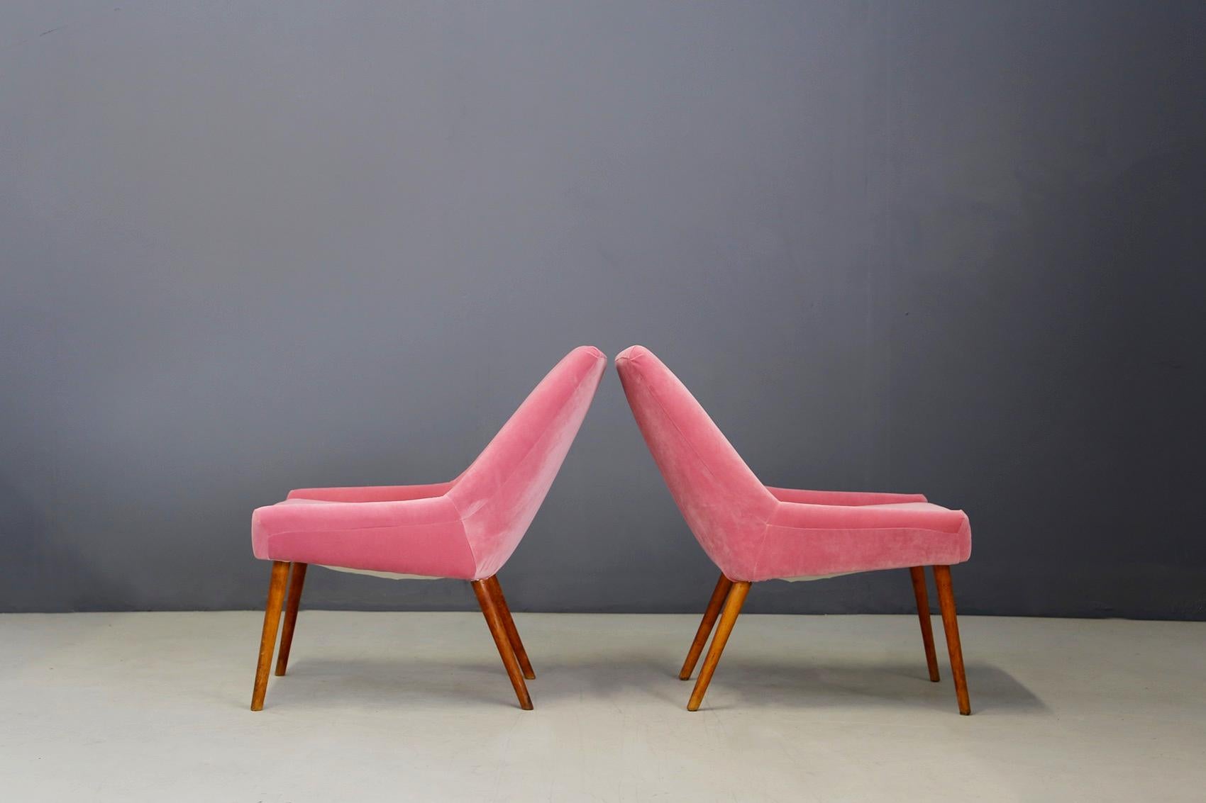 Mid-20th Century Pair of Midcentury Italian Attributed by Carlo Pagani in Pink Velvet, 1950s