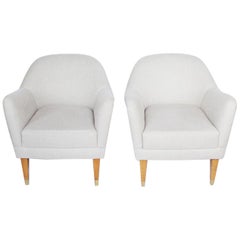 Pair of Midcentury Italian Bedroom Chairs Re-Upholstered in Linen