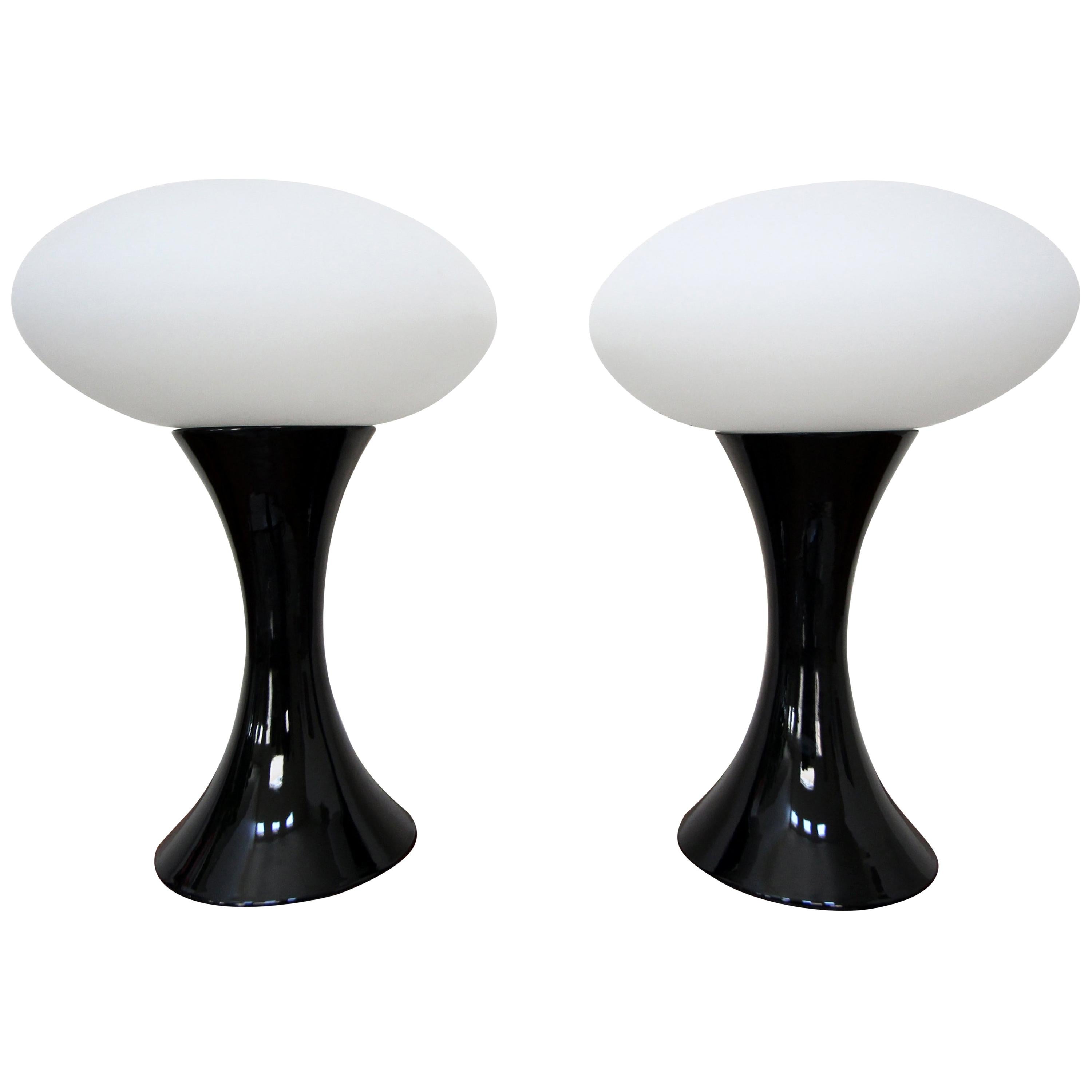 Pair of Midcentury Italian Black Ceramic and Porcelain Table Lamps